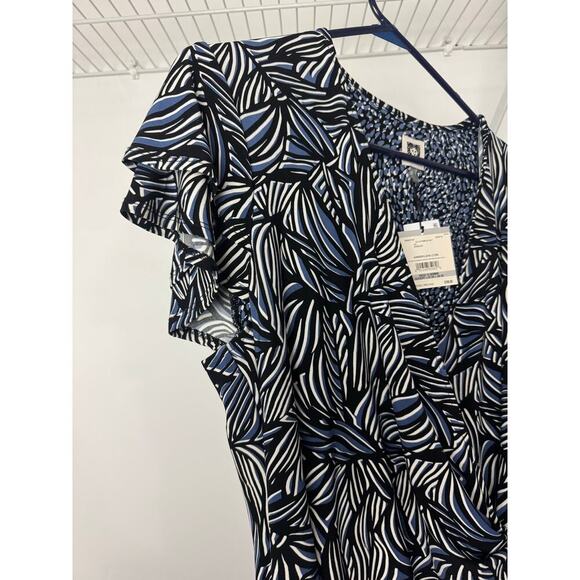 Anne Klein Faux-Wrap Flutter Sleeve Floral Print Dress Multi-Color 1X - Picture 4 of 9